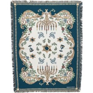 Goodwin Weavers Hanukkah Menorah Judaica Throw Blanket Woven Tapestry USA Made
